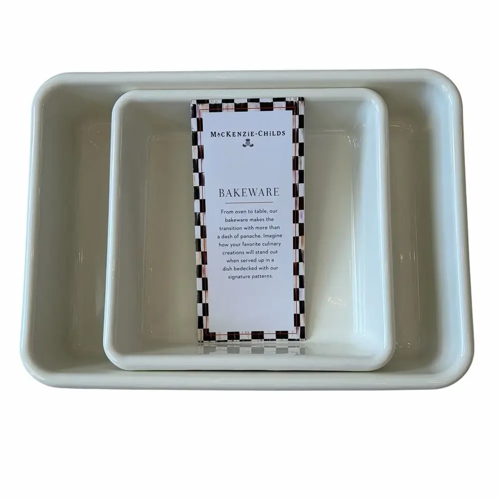 New MacKenzie-Childs Courtly Check Enamel Bake Pans Set of 2 in Original Box